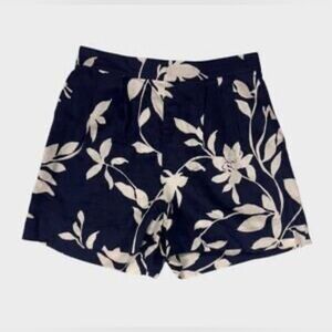 NWT Ophelia Roe Women Floral Print Shorts Size 3XL Linen/ Rayon Navy/Cream